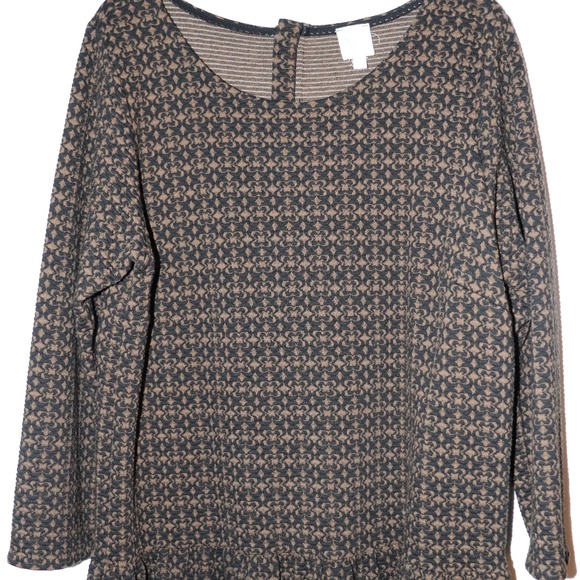 Made in San Francisco Brown and Black Patterened Long Sleeve Top - Picture 1 of 5